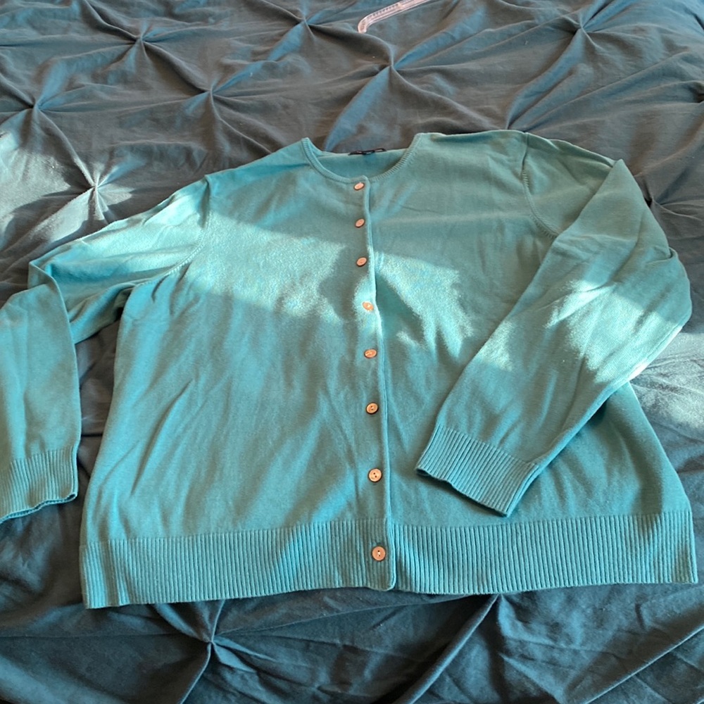 Lands end turquoise button front cardigan